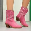 Cowboy Winter Boots for Women Ankle Boots Wide Calf Leather Heels Shoes 2025
