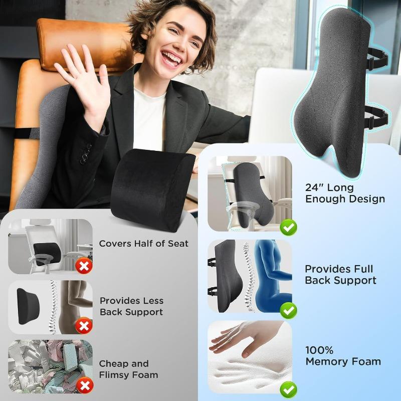 Long Back Support Pillow for Caravans Recliner Sitting, Memory Foam Cushion for Car Seat Office Chair, Desk Chair, Gaming Chair