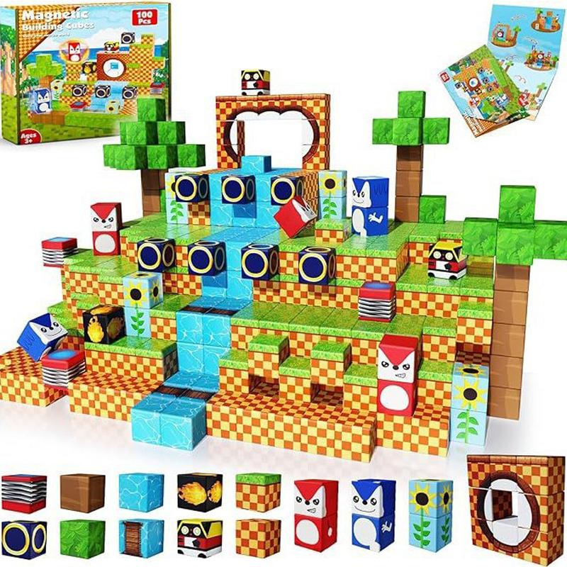 Non-Toxic 100Pcs Educational Diy Block Set Innovative 3D Puzzle Products Montessori Magnetic Magic Cube Building Blocks Toys For Kids