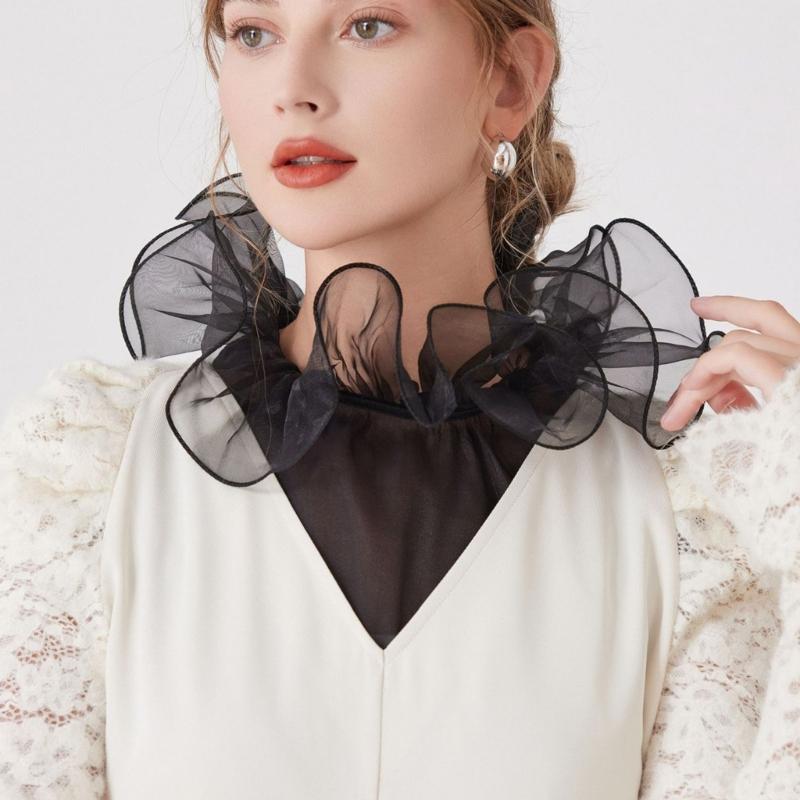 Ruffle Lace Faux Collar Detachable Neckpiece Decorative Collar Insert Half Shirt Accessory For Women Outfit Enhancer