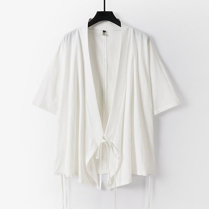 Men Japanese Kimono Cardigan Pants Set Linen Yukata Haori Samurai Costume Harajuku Loose Jacket Suit