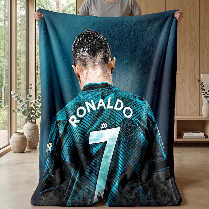 Cristiano Ronaldo Printed Flannel Blanket Skin Friendly Warm Decorative Throw for Indoor Couch Bed Daily Use