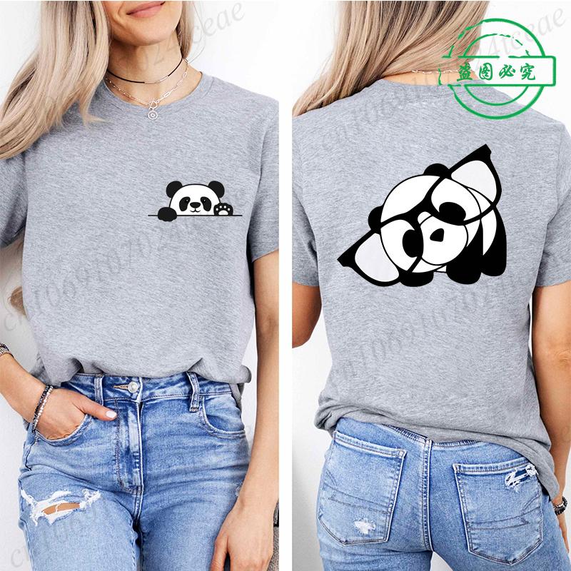 Bambusová Panda Dámské Grafické Tričko pro Ženy Dívka Krátký Rukáv Kulatý Výstřih Ležérní Top na Léto a Jaro, Dámské Oblečení