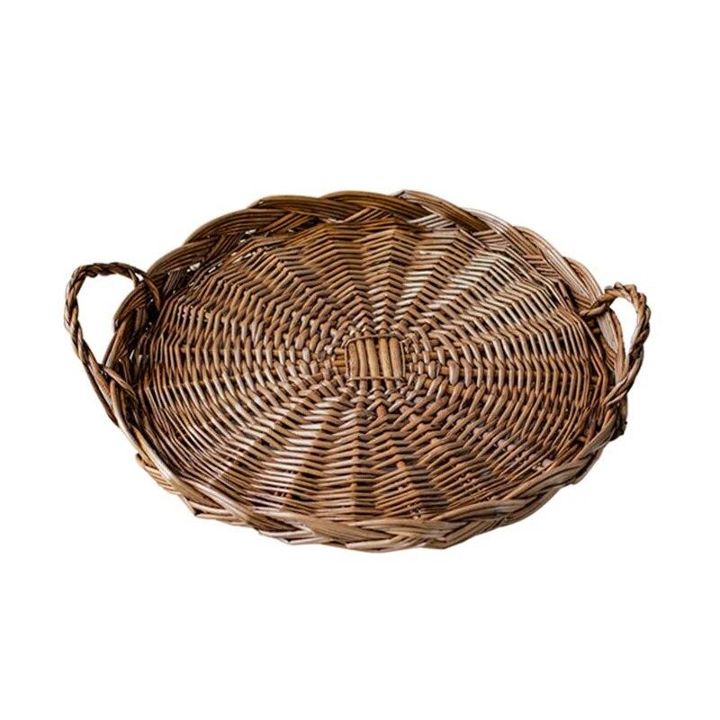 Rattan Storage Tray Wicker Bread Round Basket with Handle Bread Fruit Food Breakfast Display Basket Home Storage
