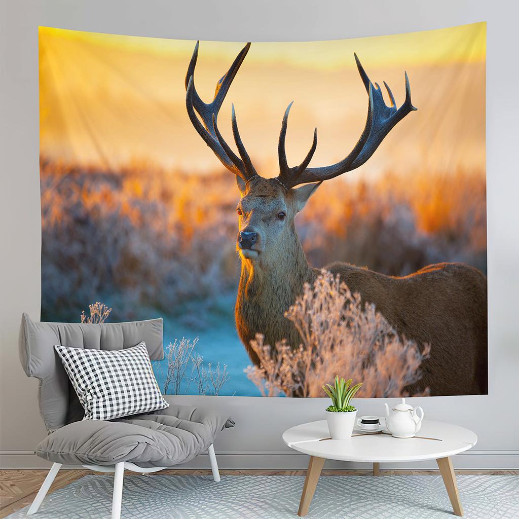 Cartoon Elk Home Decor Tapestry Cute Christmas Art Wall Hanging Living Room Bedroom Dorm Wall Decor Backdrop Cloth