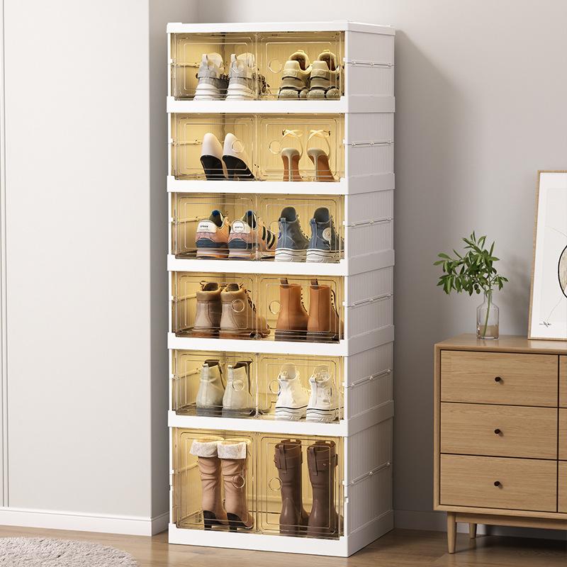 Shoe Storage Organizer Cabinet Drop Front Plastic Foldable Shoe Storage Box Entryway Sneakers Stackable Shoe Display Holder Rack