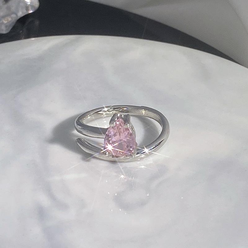 Sweet Pink Diamond Heart Adjustable Ring - Cool, Elegant, Inlaid Gems, High-End Design