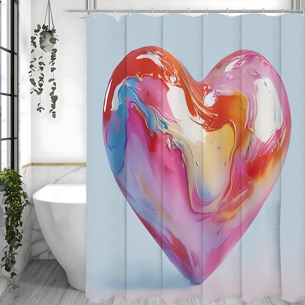 Fluid Cubic Love Shower Curtain, Bathroom Decorative Shower Curtain, Waterproof Shower Curtain with Hooks