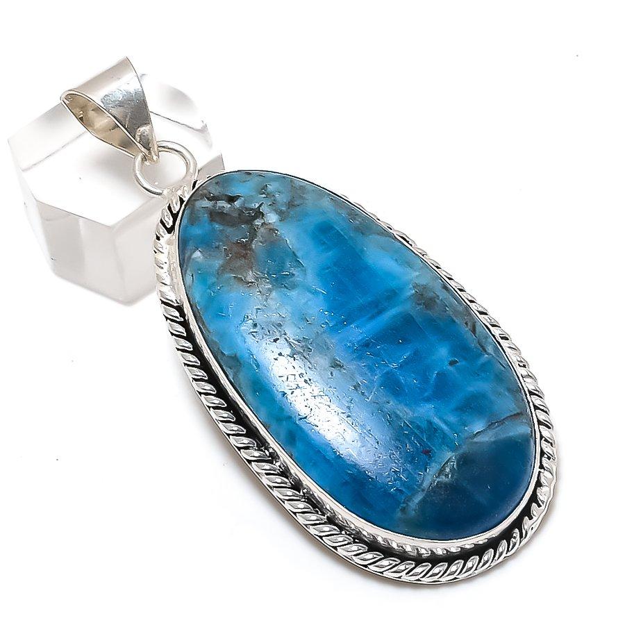 

Neon Blue Apatite Gemstone 925 Sterling Silver Jewelry Pendant 2.60