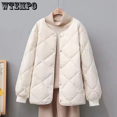 Women's Collarless Diamond Shaped Grid Down and Cotton Jacket Lightweight and Warm Short Winter Down and Cotton Jacket