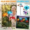 Solar Powered Garden Flower Spinner Light Outdoor Decorative Yard Stake with Three Spinning Flower Heads and Butterfly Accent