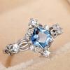 Huitan Princess Cut Blue Cubic Zirconia Women Rings Hollow Band Temperament Bridal Wedding Accessories Anniversary Party JewelryGood Product