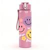 1PC Colorful Smiley Face Trio 750ml Color Plastic Sports Water Bottle Leakproof Flip Straw Lid Suitable for Sports Office Home Use