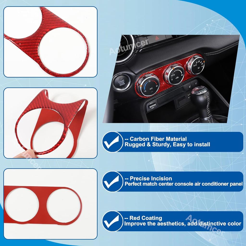 Center Dash AC Switch Cover Trim Frame Compatible with 2016-up Mazda MX-5 Miata Accessories,Carbon Fiber Style Air Conditioner Switch Panel Trim