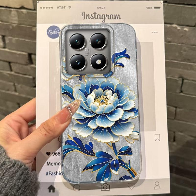 Luxury Blue Flowers Girls Women Phone Case For Xiaomi 14T 13T Pro 14Tpro 11 Lite 5G NE Shockproof Bumper Fundas Cover