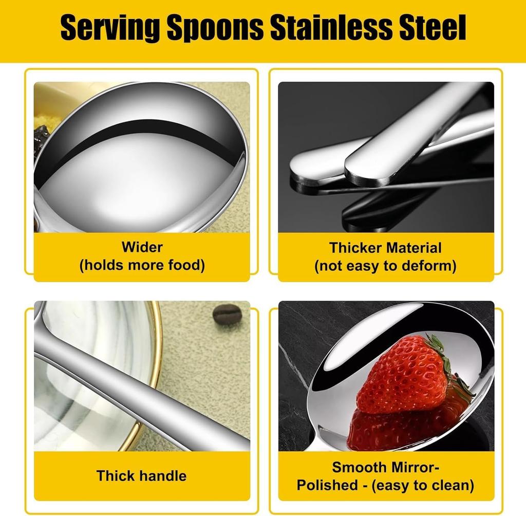 Stainless Steel Perforated and Regular Set Slotted and Serving Spoon for Buffet Set Large Serving Spoon Utensils Extra-Wide Head