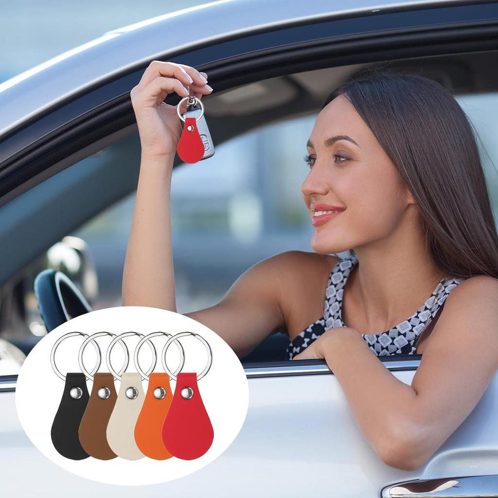 UOPR Leather Keychain PU Leather Key Fob Blank Set with Rivets and Keychains for DIY Laser 5 Colors Kit, 10-Piece Engraving,