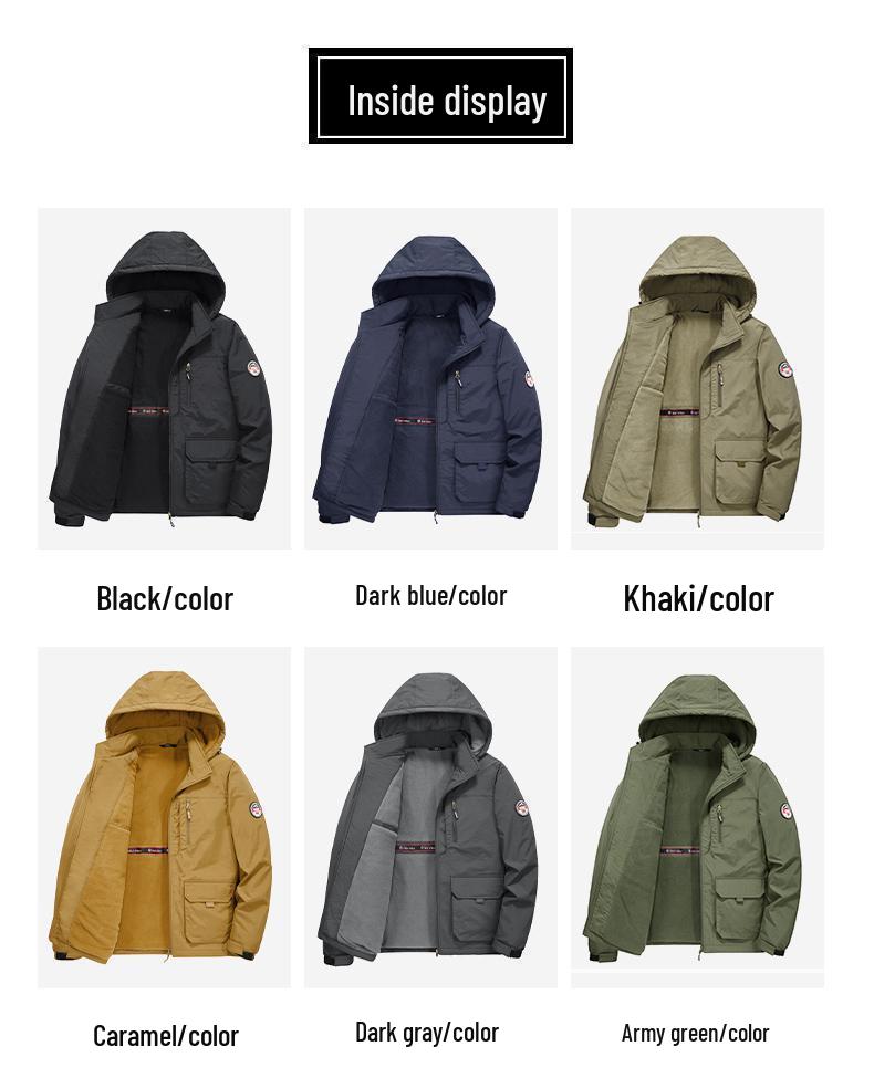 Męska wiatroszczelna kurtka górska z aksamitną podszewką – Pogrubiony zimowy płaszcz bawełniany