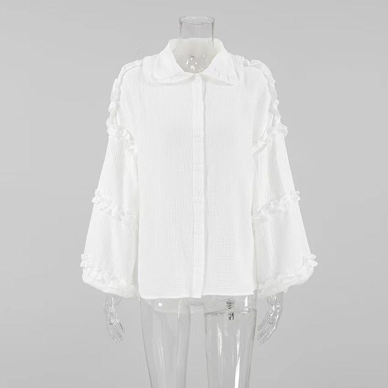 

Fashion Wind New Arrival Bubble Wrinkle Lace Lantern Sleeve Loose Shirt Lantern Sleeve Loose Shirt White M