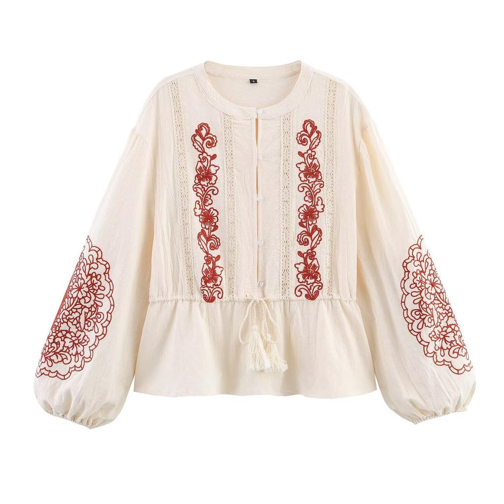 European and American French Women's Clothing, Embroidered Shirt with Ornaments 7200039