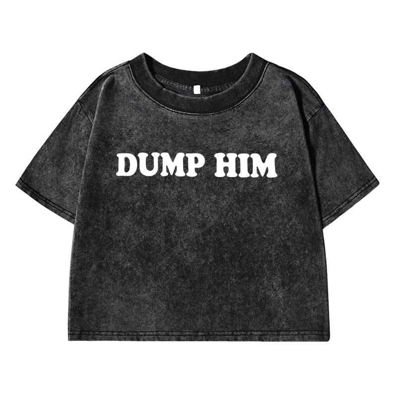 Dump Himprinting Women Wash Short T Shirt Summer Fashion Midriff-Baring Tees Cool Distress Versatile Clothes