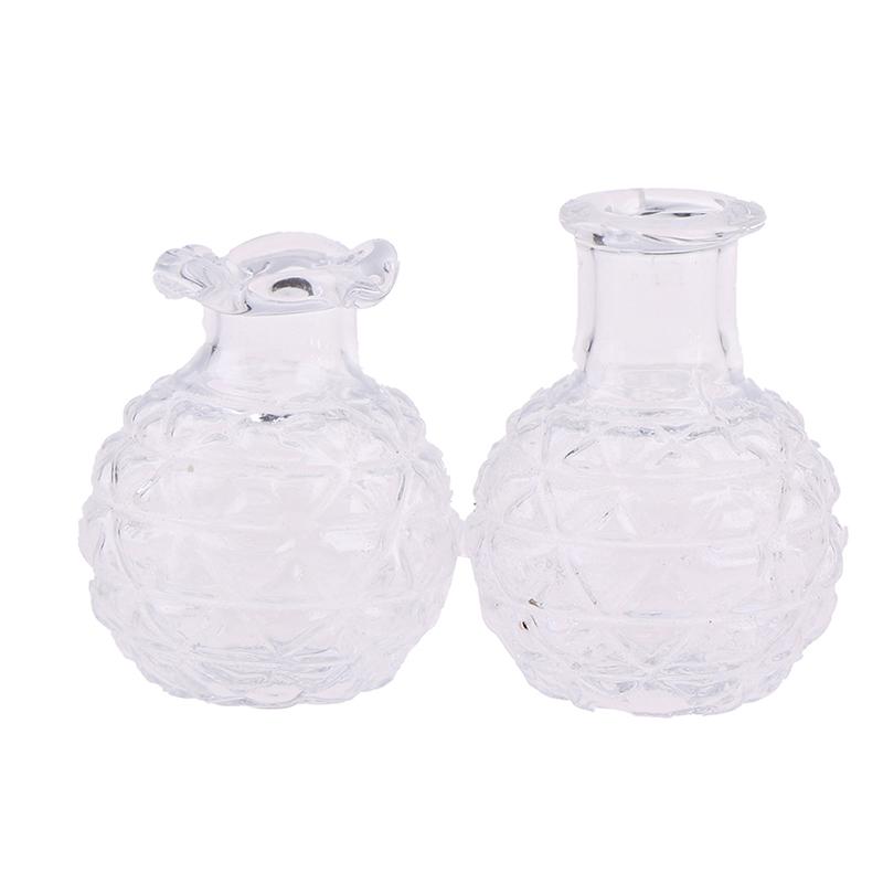 2Pcs 1:12 Dollhouse Miniatures Glass Vase Model Doll House Flowerpot Decor Toy