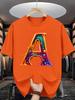 Liquid Art Letter A Print Unisex Short Sleeve Tshirt Colorful Alphabet Pattern O Neck Tee Modern Art Male Street Fashion Tops
