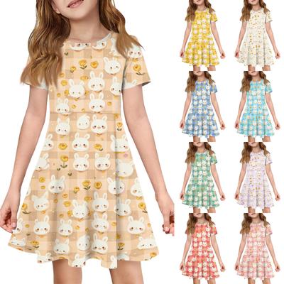 Girl Summer Dress Color & Print Short Sleeve Dress With Pocket Casual Dress Shorts Sleeve Party Dress Easter Day