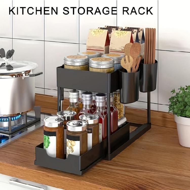 Fashionable Sink Pull Out Drawer Rack 2 Tiers Kitchen and Bathroom Organizers Portable Modern Countertop Storage