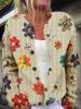 Women's Loose Fit 3D Print Round Neck Long Sleeve Cardigan Sweater
