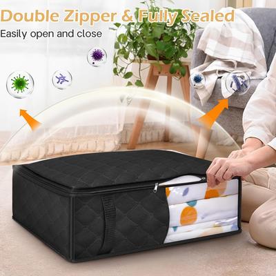 Clothes Storage Bags Foldable Blanket Storage Bag with Transparent Window and Handle Underbed Quilt Bag for Home Clothes Quilts