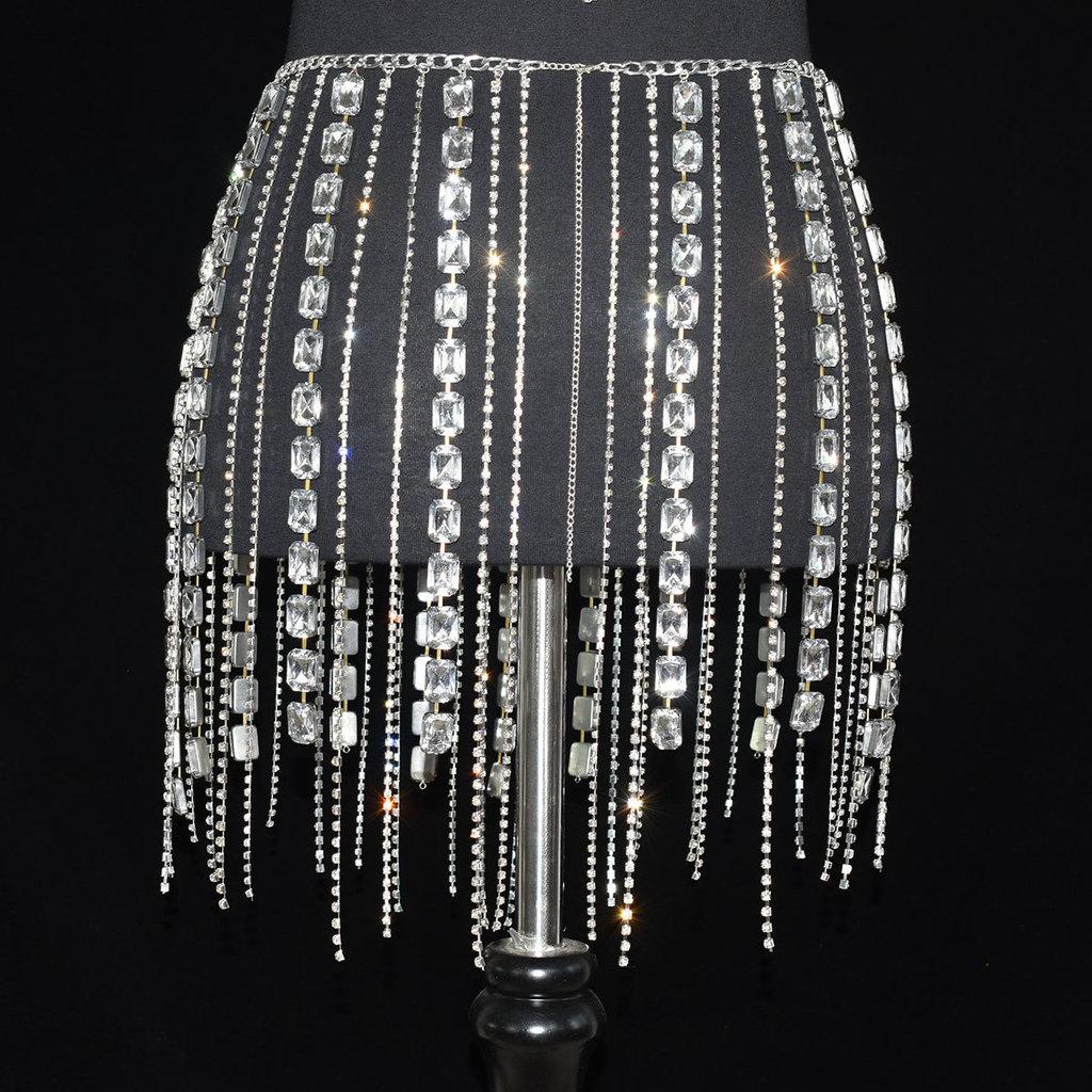 Woman Body Chain With Silver Water Crystal For Party And Wedding Accessory