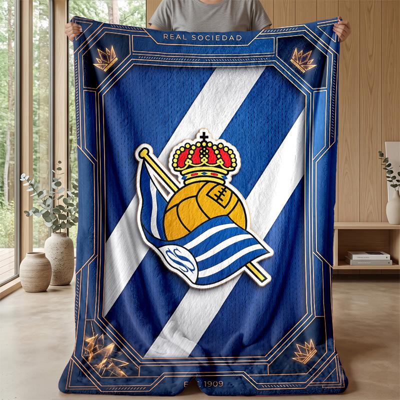 Coperta in Morbido Pile di Flanella FC Real Sociedad Leggera Accogliente Calda Coperta da Lancio per Divano Letto Arredamento per la Casa