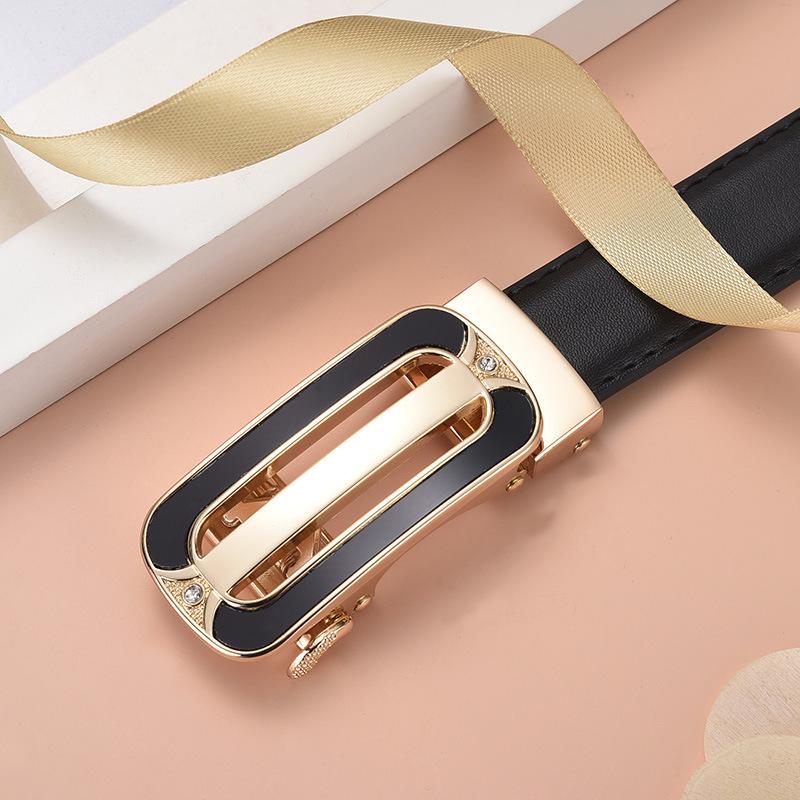 Stylish Women's Automatic Buckle Leather Belt - Genuine Leather, Korean Trend, Versatile Fashion Waistband for Students