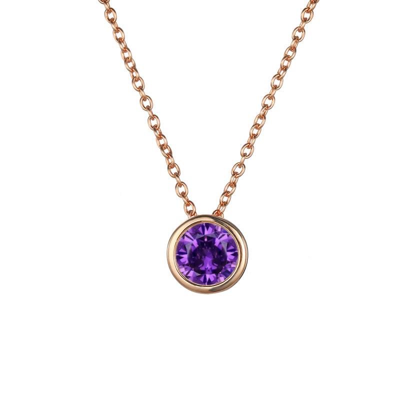 Shiny Colorful CZ Birthstone Necklace Round Stainless Steel Link Chain Necklace Boutique Birth Stone Zircon Necklace for Women