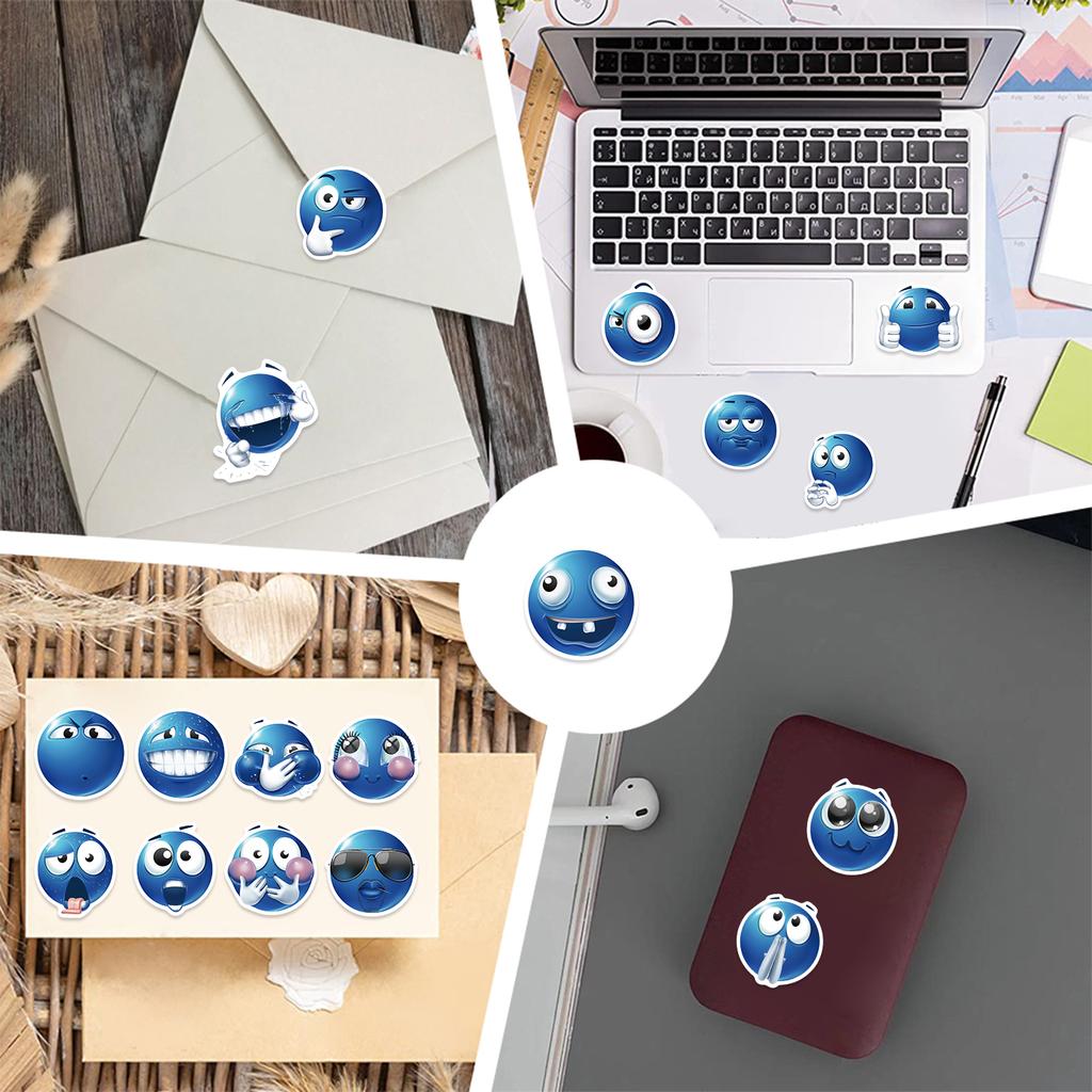 50PCS Indecent Blue Bean Alien Stickers Cartoon Big Face Laptop Cell Phone Luggage Decoration Waterproof Stickers