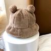 Bucket Hat Bear Ear Ball Thickened Autumn Winter Leopard Plush Ball Basin Cap for Outdoor