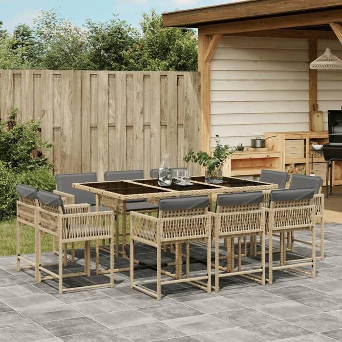 VidaXL Ensemble à Manger de Jardin avec Coussins 11 pcs, Table et Chaises à Dossier Rabattable, Meubles d'Extérieur Patio 3211572