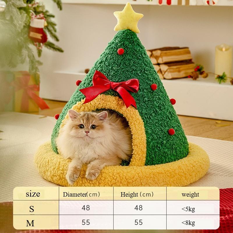 

Cats Home New Style Christmas Pet Bed for Winter Warm Comfortable Non-Collapsible Semi-Enclosed Design Suitable for Cats Dogs S