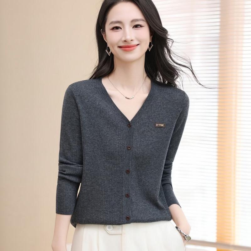 Hengyuanxiang Women's V-Neck Wool Knit Cardigan