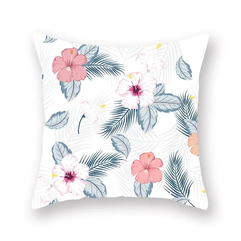 Pink plant series printed pattern cushion cover for home living room sofa car decoration square polyester pillowcase