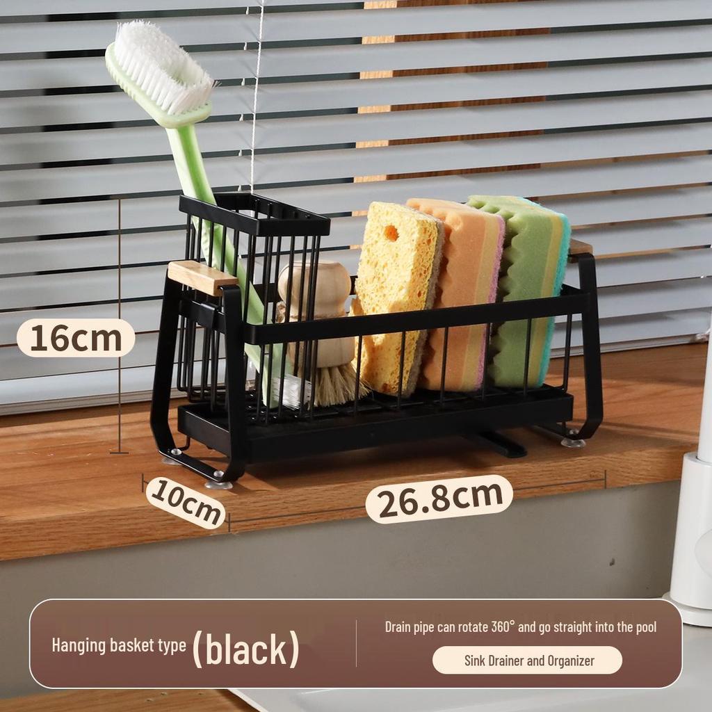 Countertop Kitchen Dish Rack with Sponge, Soap, and Brush Storage