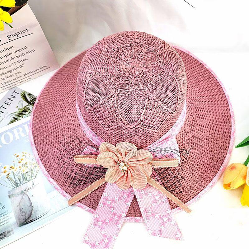 Summer Foldable Sunshade Hat Women's Sunscreen Sunshade Hat Large Eaves Embroidered Knitted Breathable Hat