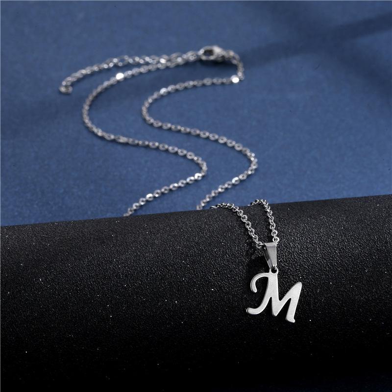Fashion Initial Letter Pendant Necklace for Women Simple Stainless Steel Letter Glossy Clavicle Chain Choker Necklaces Jewelry