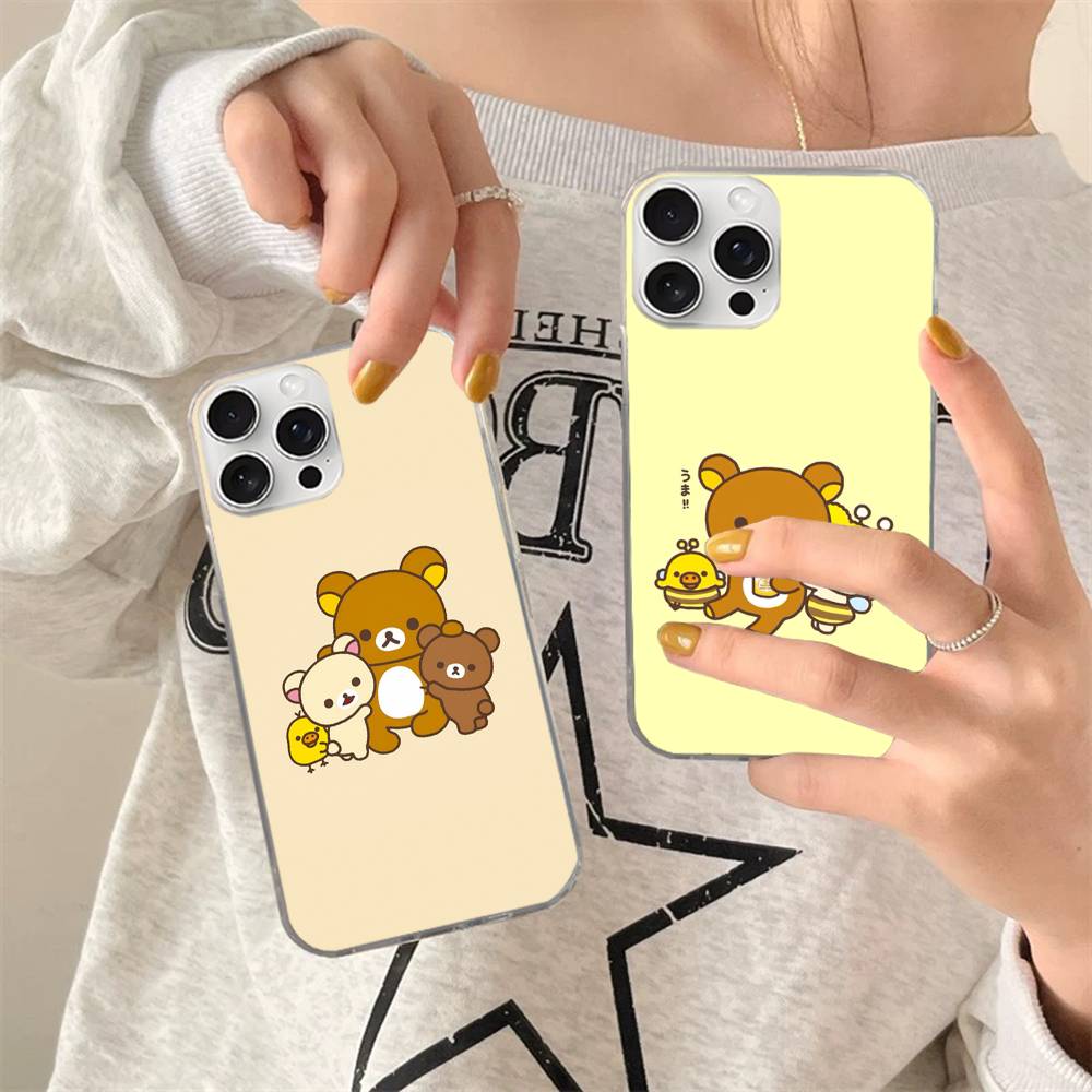 Cartoon Rilakkuma Bear For iPhone 17 16 15 14 13 12 11 Plus Pro Max Satin Colorful glossy surface Phone Case