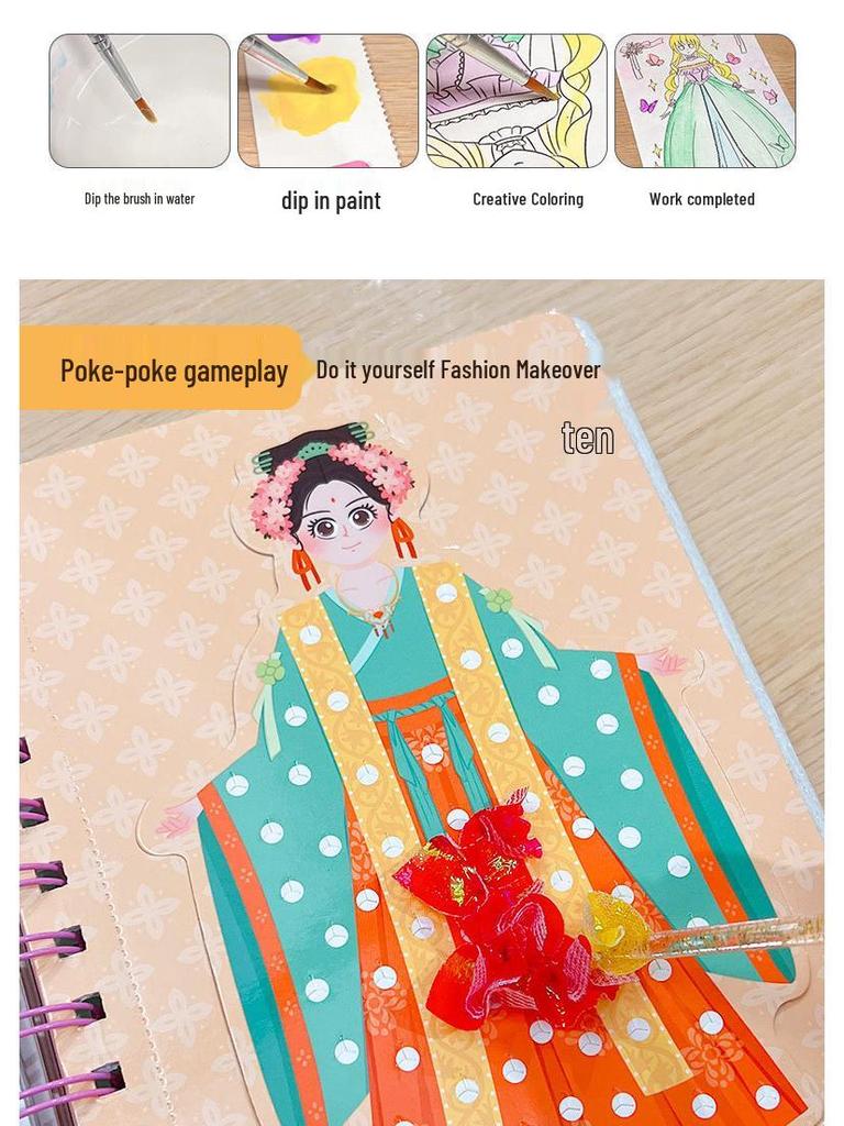 3-in-1 Princess Dress-Up Poke-a-Dot Painting Storybook Kit for Kids – Educational DIY Craft & Toy