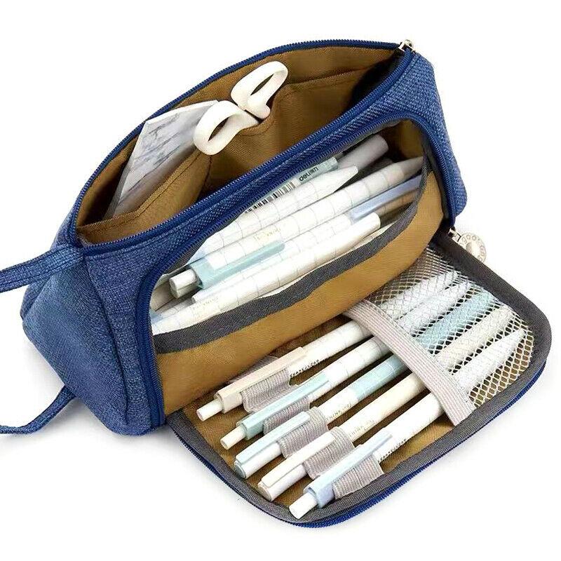 Astuccio per penne per bambini Borsa per cosmetici con doppia cerniera per cancelleria scolastica Grande capacità