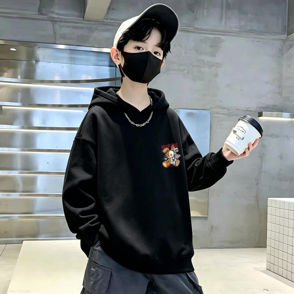 Latest vintage Y2K teddy bear double-sided printed hooded pullover hoodie for boys and girls,casual top for children of all ages