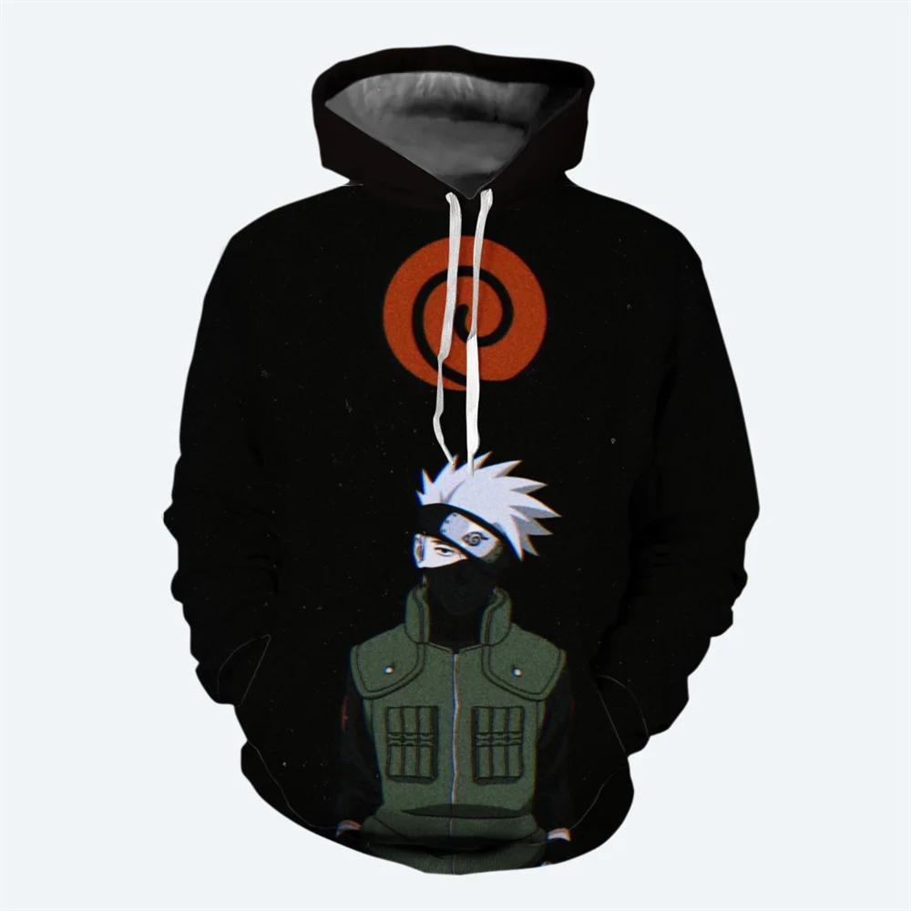 

2024 Новая мужская толстовка с капюшоном в японском стиле с аниме «Наруто» с 3D-принтом и рисунком Какаши, модная уличная повседневная мужская толстовка большого размера M