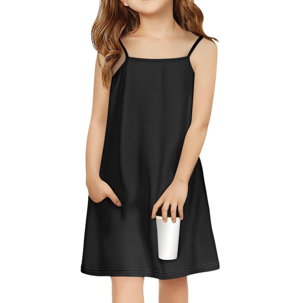 Children's Sleeveless Square Neck Summer A-Line Casual Holiday Suspender Dress